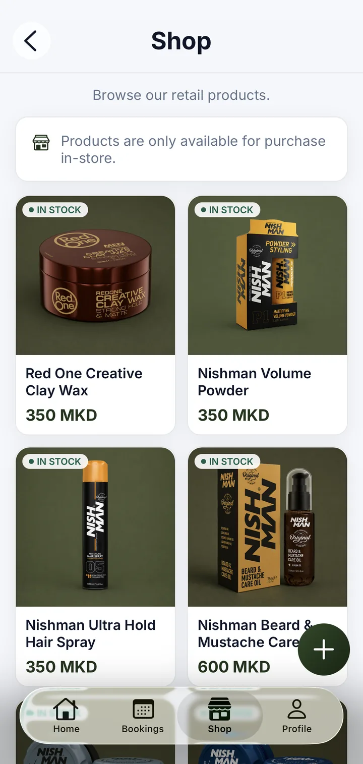 The shop's products in the app